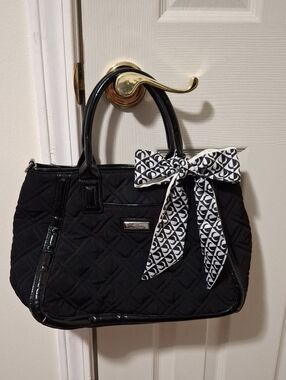 Vera Bradley Black Quilted Tote with Black and White Bow Accent